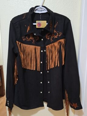 Rodeo Quincy Bolt Cowboy Western Fringe Shirt with Suede Accents